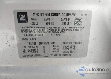 2015 Buick Encore Convenience from USA, damaged, VIN KL4CJBSB5FB138418
